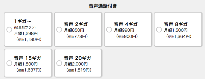 ギガプラン音声通話付きの料金プラン