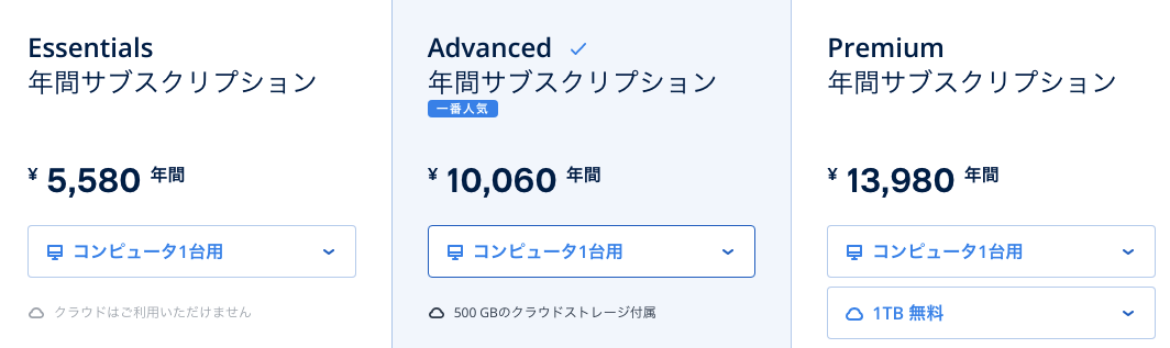 3つの年間サブスクリプション