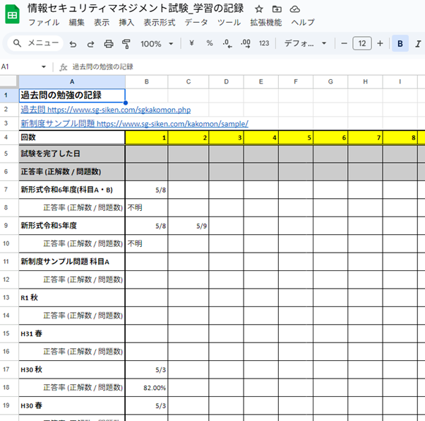 勉強当時の学習の記録